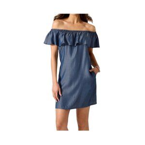 Tommy Bahama Womens Chambray Off-Shoulder Dress Blue Size S Petite